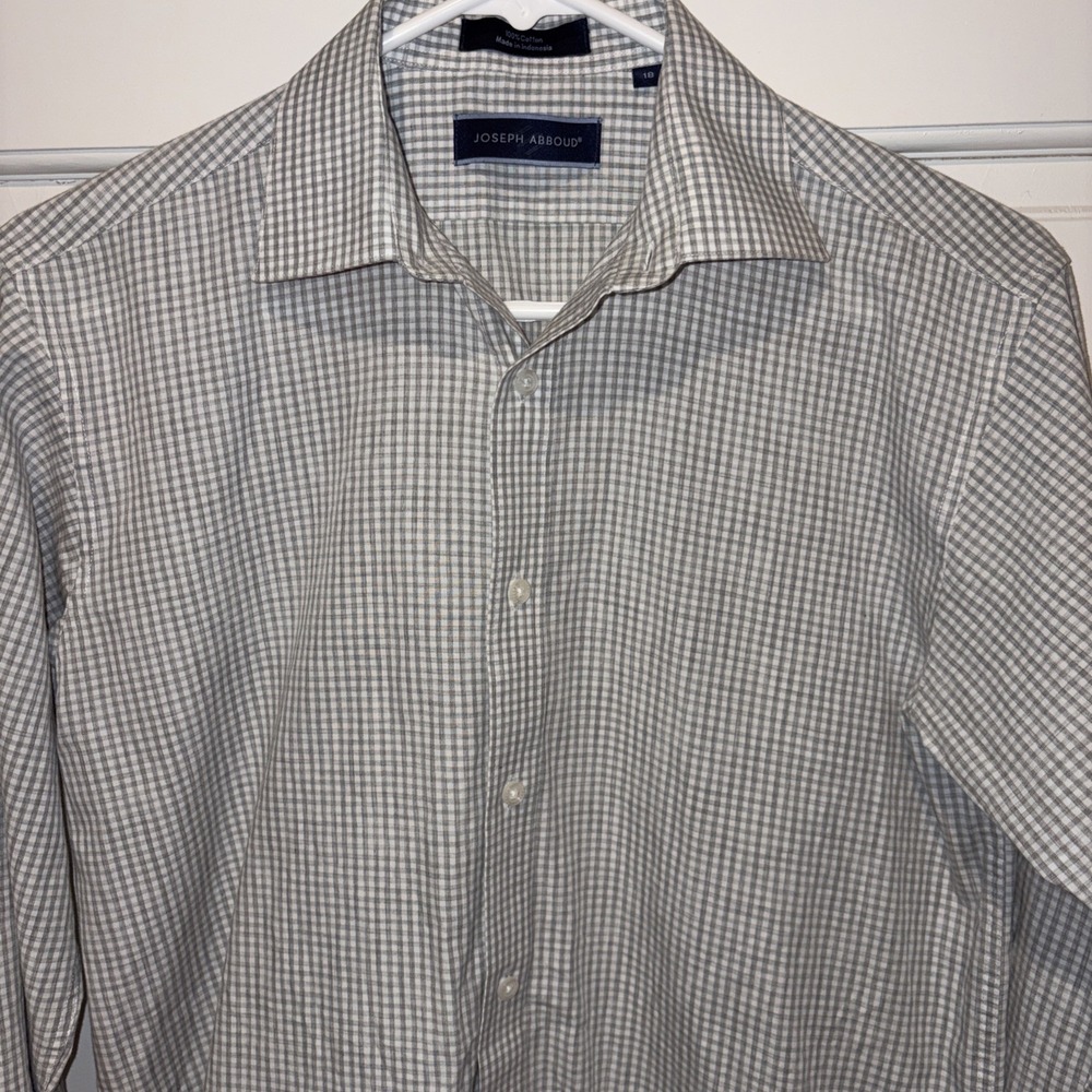 JOSEPH ABBOUD Boys 18 Plaid Spread Collar Button Up Dress LS Shirt White Gray